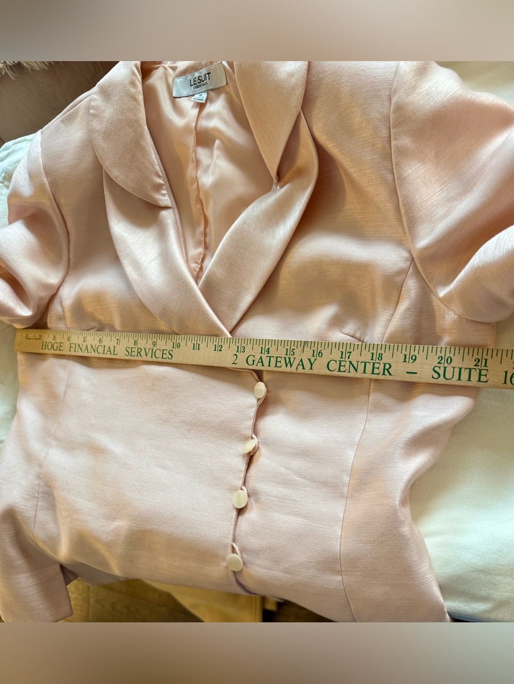 Le Suit Blush Pink Satin Two-Piece Skirt Suit Sz. 14 Career Mother-of-the-Bride - Picture 13 of 16